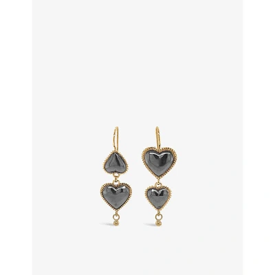 La Maison Couture Ana Verdun Lola Asymmetrical Heart 22ct Yellow-gold Vermeil Plated Oxidised Sterling-silver Drop Ear In Black