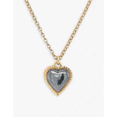 La Maison Couture Ana Verdun Lulu Heart 22ct Yellow-gold Vermeil Plated Oxidised Sterling-silver Pendant Necklace In Black