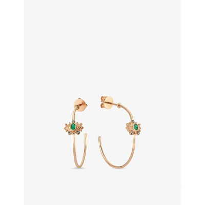 La Maison Couture Selda Akgül Dragon Eye 14ct Rose-gold, 0.14ct Emerald And 0.02ct Diamond Hoop Earrings