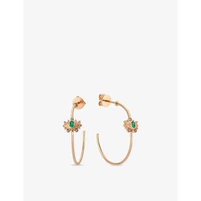 La Maison Couture Womens Selda Akgül Dragon Eye 14ct Rose-gold, 0.14ct Emerald And 0.02ct Diamond Hoop Earrings