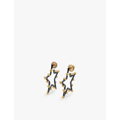 La Maison Couture Ana Verdun London Stella Star 22ct Yellow Gold-plated Oxidised Sterling-silver Hoop Earrings In Black/gold