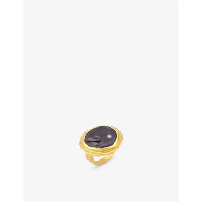 La Maison Couture Womens Black Ece London The Aphrodite's Tear Baroque 22ct Yellow Gold Vermeil Pearl And Zircon Ring