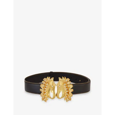 La Maison Couture Womens Black Sonia Petroff Griffin 24ct Gold-plated Brass, Crystal And Leather Belt