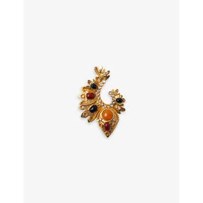 La Maison Couture Womens Black Sonia Petroff Rose 24ct Yellow Gold-plated Brass, Swarovski Diamond And Gemstone Brooch