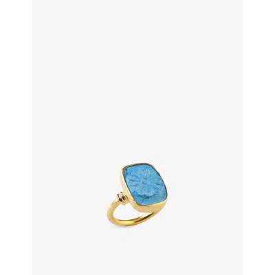 La Maison Couture Womens Ece London The Flourish 22ct Yellow Gold Vermeil And Turquoise Ring Blue
