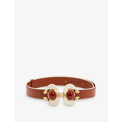 La Maison Couture Womens Brown Sonia Petroff Aries 24ct Gold-plated Brass, Cabochon Carnelian Stones And Leather Belt