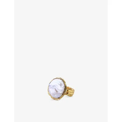 La Maison Couture Womens Ece London The Aphrodite Baroque 22ct Yellow Gold Vermeil Zircon And Pearl Ring