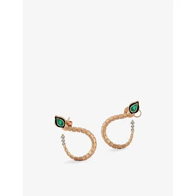 La Maison Couture Womens Selda Baby Dragon 14ct Rose-gold 0.11ct Diamond And 0.42ct Emerald Hoop Earrings Green