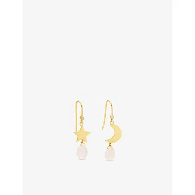 La Maison Couture Womens Assya London Astria 18ct Yellow Gold Vermeil Rose Quartz And Cubic Zirconia Earrings