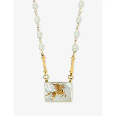 La Maison Couture Womens Ece London The Pegasus 22ct Yellow Gold Vermeil Mother-of-pearl And Pearl Necklace Whit In White