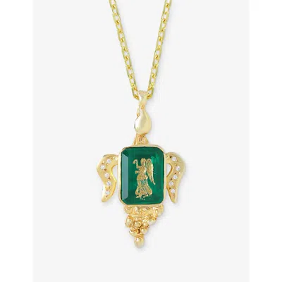 La Maison Couture Womens Ece London The Victoria Medallion 22ct Yellow Gold Vermeil Root Emerald And Zircon Necklace G In Green