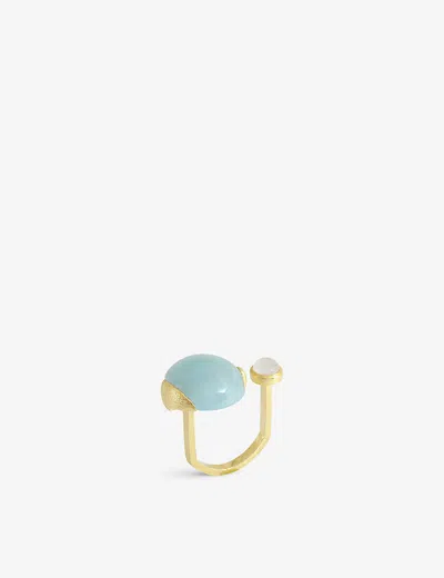 La Maison Couture Womens Niin Luna 18ct Yellow Gold-plated 925 Silver, Aquamarine And Mother Of Pearl Ring