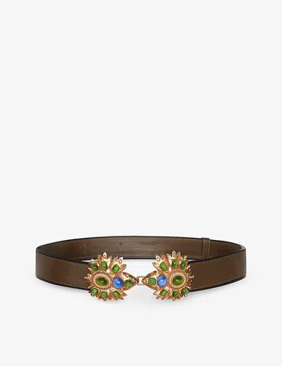 La Maison Couture Womens Green Sonia Petroff Desert Rose Swarovski-embellished Leather Belt