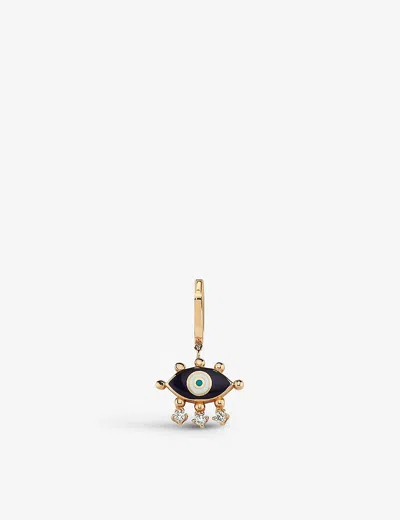 La Maison Couture Womens Navy Blue Selda Jewellery Evil Eye 14ct Rose-gold, 0.08ct Diamond And Enamel Single Hoop Earr