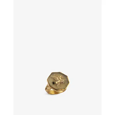 La Maison Couture Womens Pegasus 22ct Yellow-gold Vermeil Plated Sterling-silver And Chalcedony Ring