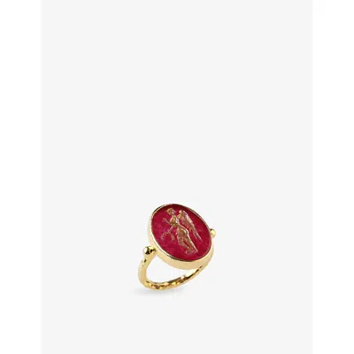 La Maison Couture Womens Ece London The Angel Of Peace 22ct Yellow Gold Vermeil And Carnelian Ring Red