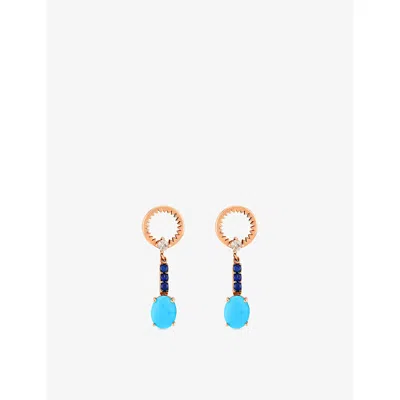 La Maison Couture Womens Selda 18ct Rose Gold, 0.06ct Diamond, 5.2ct Turquoise And 0.13ct Sapphire Drop Earrings