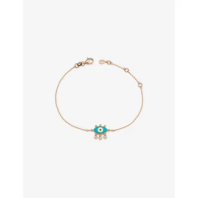 La Maison Couture Womens Selda Evil Eye Turquoise 14ct Rose-gold And Diamond Bracelet In Blue