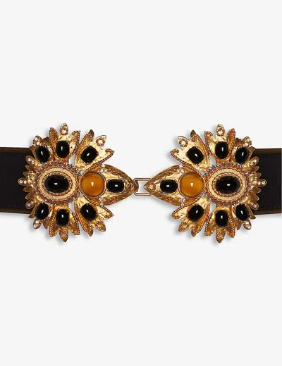 La Maison Couture Womens Black Sonia Petroff Black Desert Rose Swarovski-embellished Leather Belt