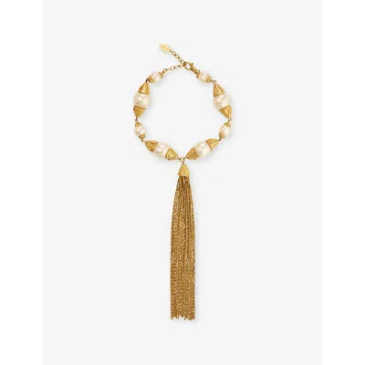 La Maison Couture Womens  Sonia Petroff Cascata Tassel 24ct Yellow Gold-plated Brass And Pearl Neckla