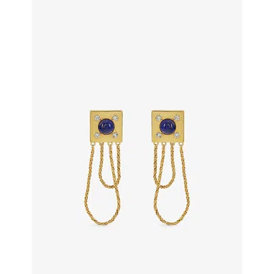 La Maison Couture Womens Blue Sonia Petroff Liana 24ct Yellow Gold-plated Brass, Cabochon And Swarovski Crystal Earrin