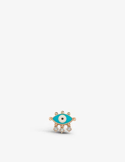 La Maison Couture Womens Turquoise Selda Jewellery Evil Eye 14ct Rose-gold, 0.08ct Diamond And Enamel Single Stud Earr