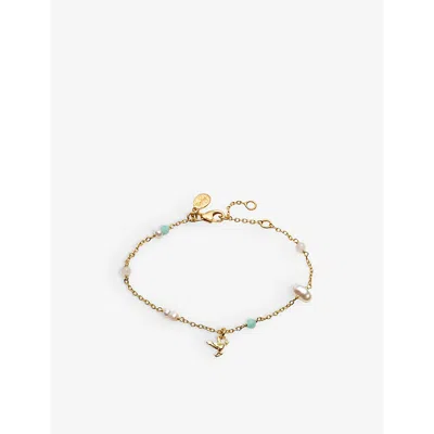 La Maison Couture Womens With Love Darling Peace Gaia 14ct Yellow Gold-plated Sterling-silver, Pearl, Amazonite And Aq