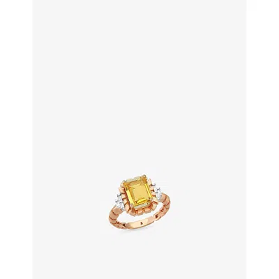 La Maison Couture Womens Yellow Selda 14ct Rose-gold Citrine And Diamond Ring