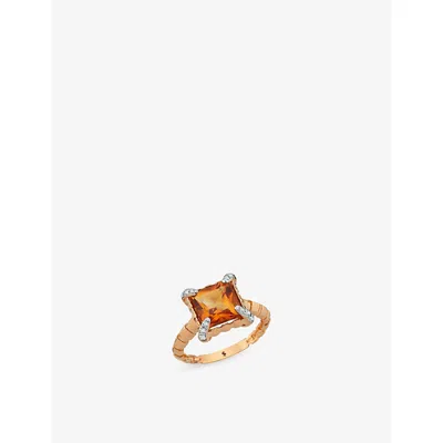 La Maison Couture Womens Yellow Selda Princess 14ct Rose-gold Citrine And Diamond Ring