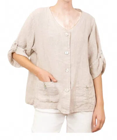 La Maison Des Fibres Naturelles Linen V-neck Blouse In Beige