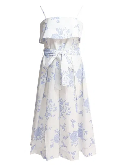 La Maison Talulah Floral-print Belted Midi Dress In White