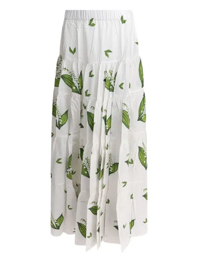 La Maison Talulah Lily-print Tiered Maxi Skirt In White