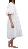 La Mandarine Block Printed Midi Summer Dress In White In White