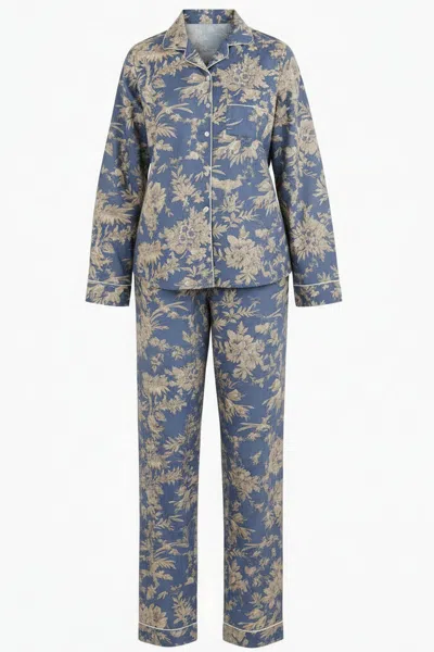 La Mandarine Blue Pyjamas, Hand Block Printed Cotton Floral Ladies Pyjamas