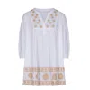 La Mandarine Women's Gold / White Kaftan, White Hand Embroidered Kaftan, Boho White Embroidered Beach Kaftan. Han
