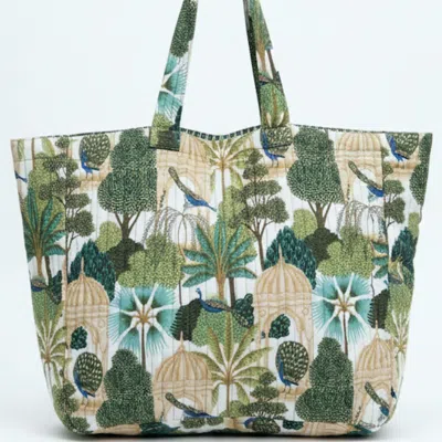 La Mandarine Women's Green Bag, Xl Quilted Cotton Tote Bag With Pocket. Reversible Beach Bag, Market Shopping Tot