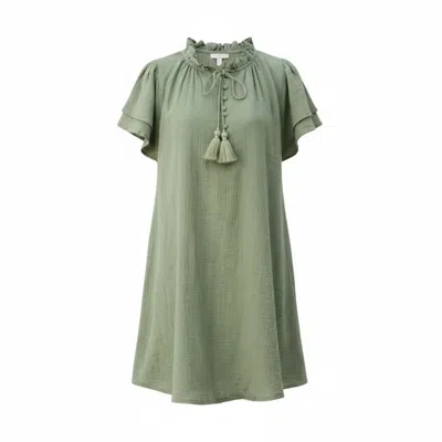 La Mandarine Women's Green Beach Kaftan Coverup, Khaki Cotton Gauze