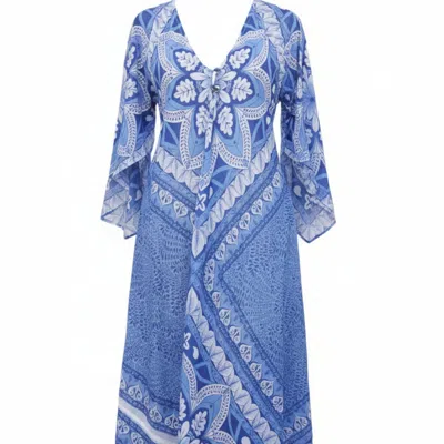 La Mandarine Women's Ibiza Kaftan Dress, Maxi Cotton Beach Kaftan Blue