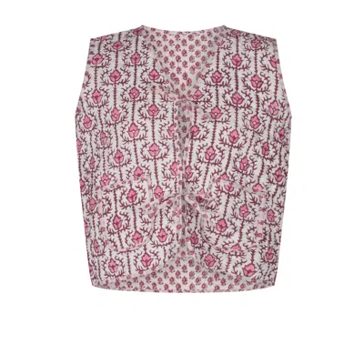 La Mandarine Women's Pink / Purple / White Quilted Waistcoat, Block Print Cotton Vest, Reversible Gilet, Handmade In Multi