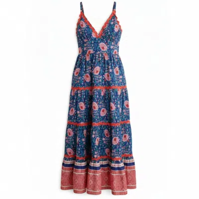 La Mandarine Women's Summer Maxi Dress With Pockets. Block Print Cotton Summer Maxi Dress Beatriz In Red