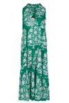 La Mandarine Women's Summer Maxi Dress With Pockets. Maxi Dress, Beach Dress, Green & White Ikat Cotton Emmy In Green