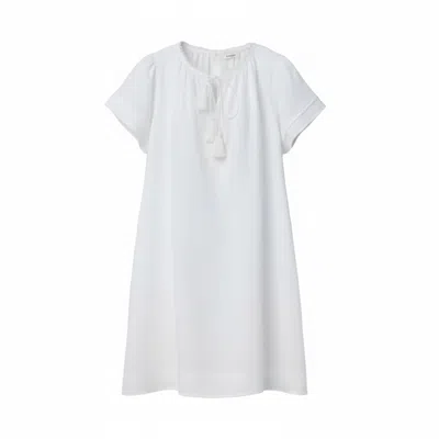 La Mandarine Women's White Beach Coverup, Kaftan In Doble Gauze Cotton