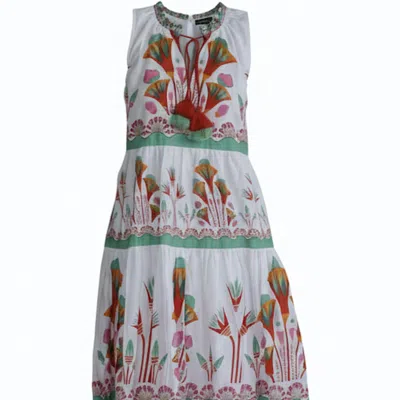 La Mandarine Women's White Floral Cotton Summer Maxi Dress With Pockets, Printed Maxi Dress. Margot