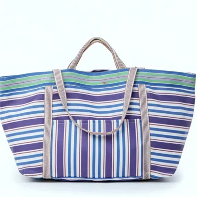 La Mandarine Women's White / Purple Beach Bag, Xl Size, Colourful Striped Weekender Bag, Tote, Shopper, Recycled  In Multi