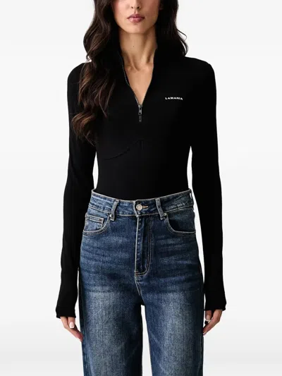 La Mania Aneli Logo-print Half-zip Bodysuit In Black