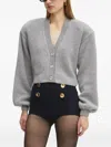 La Mania Balloon-sleeve Button Cardigan In Gray