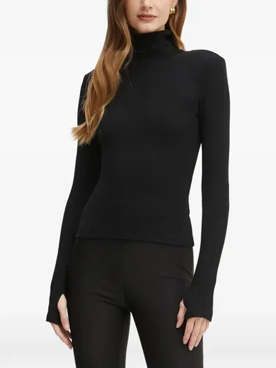 La Mania Corey Ribbed Thumb-slot Top In Black