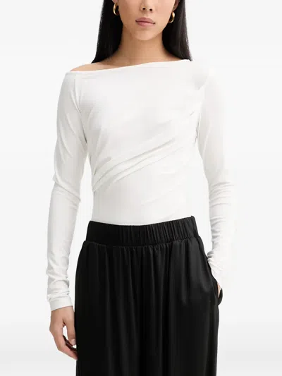 La Mania Enza Asymmetric Draped Top In White