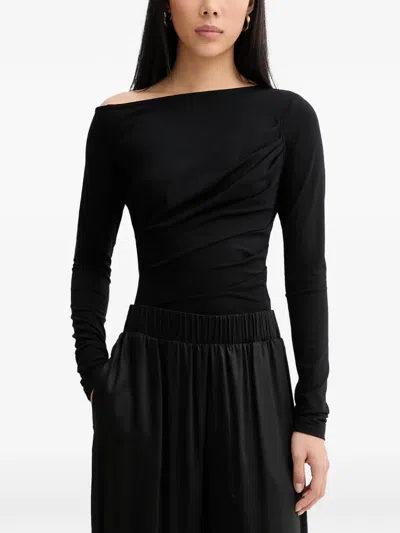 La Mania Enza Off-shoulder Draped Top In Black