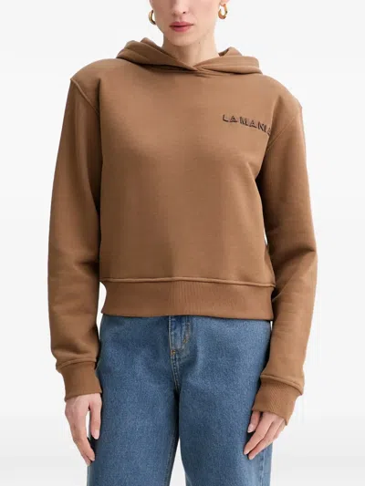 La Mania Lio Logo-embroidered Ribbed-trim Hoodie In Brown